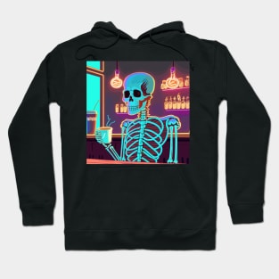 Neon skeleton drinking coffee Hoodie